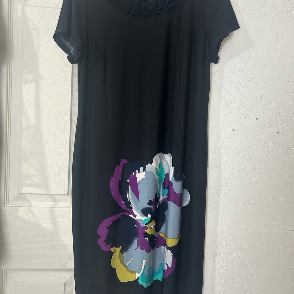 Danny & Nicole Black Dress with Bold Floral Design